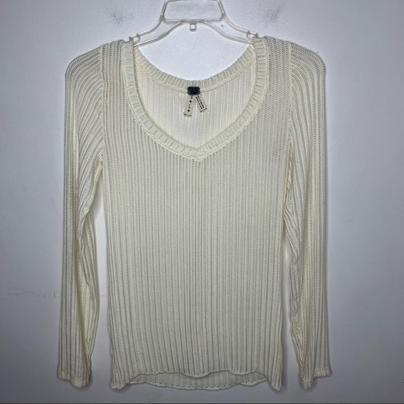 FREE PEOPLE Ribbed Long Sleeve Bone Color Blouse Top - Picture 12 of 13